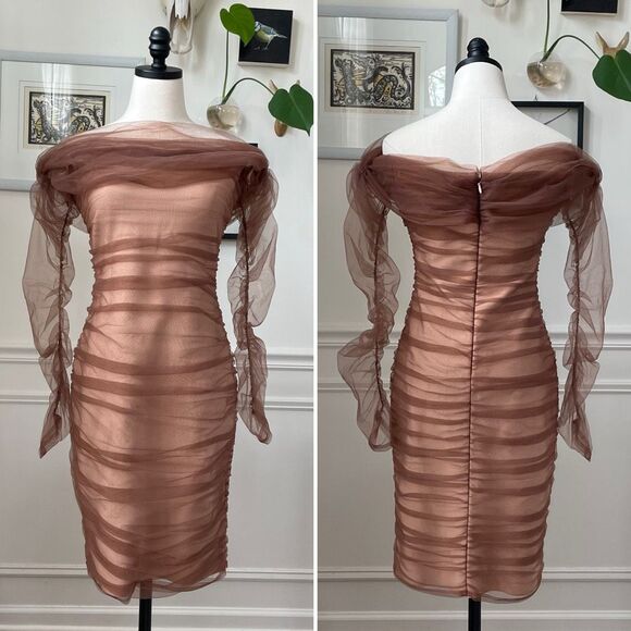 Fashion Nova Ruched and Ready Bandaged Midi Dress Mauve Taupe L - Picture 2 of 12